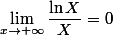\displaystyle \lim_{x\to +\infty} \dfrac{\ln X}{X}=0